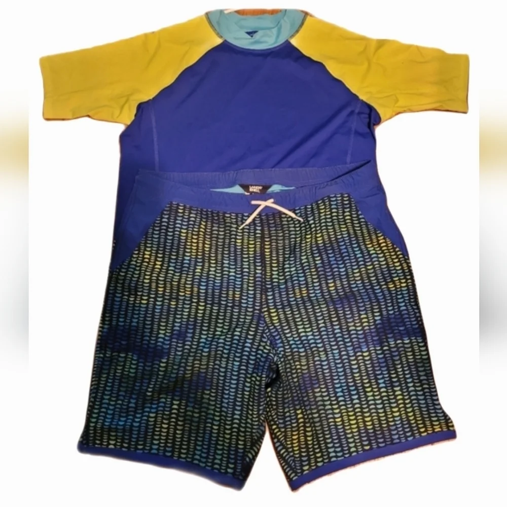 Lands End Boys Swim Shirt Trunks Size 18 Husky NWOT